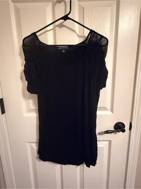 INC International Concepts Black Sheer Sleeve Scoop Neck Top XL